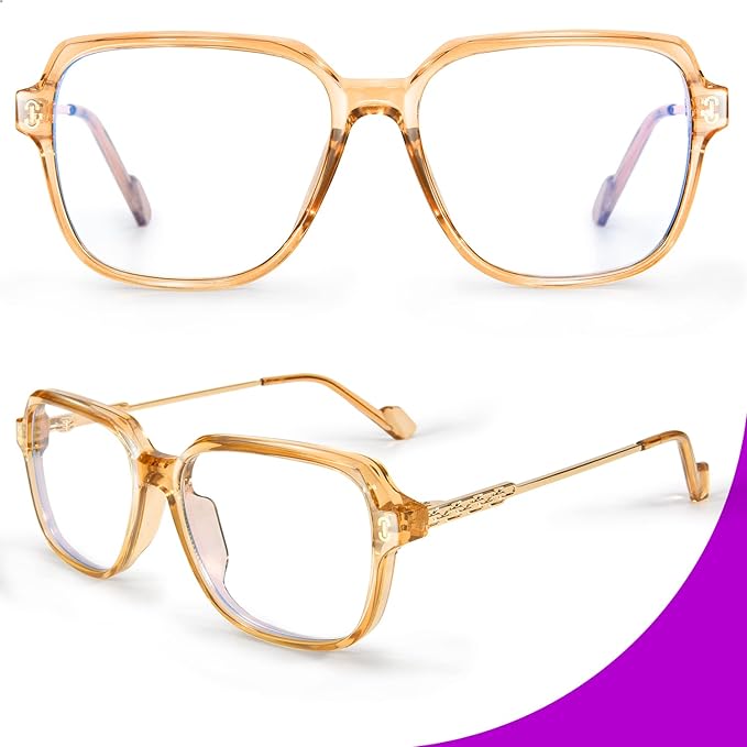 VISOONE Oversized Blue Light Blocking Glasses with Chic Square TR90 Frame and Metal Temple for Women Men REMY