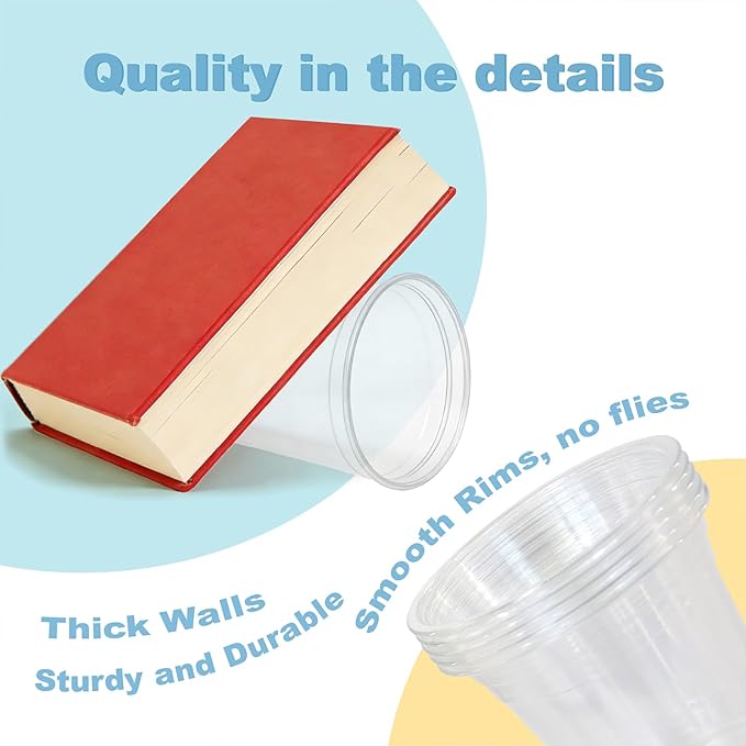 Coolcap 16 oz 100 Pack Disposable Clear Plastic Cups with Lids and Straws, Food Safe Bulk Iced Coffee Cups for Smoothies, Milkshakes and Other Cold Drinks