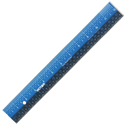Victor Easy Read Stainless Steel Ruler, Standard/Metric, 12" Long, Blue