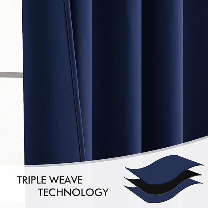MIULEE Navy Blue Back Tab Blackout Curtain 96 Inch Long 2 Panels Set