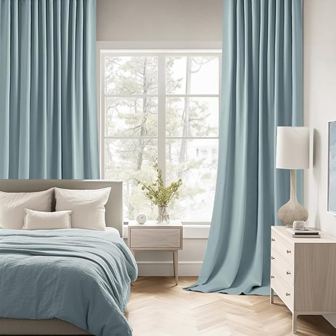 MIULEE Slate Blue Back Tab Blackout Curtains 63 Inch Length 2 Panels Set