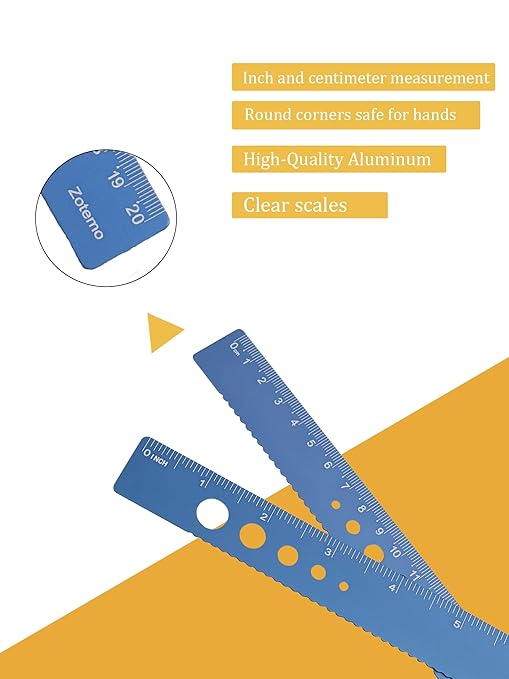Zotemo Metal Geometry Set, 5-Piece Aluminum Ruler, Math Drafting Ruler Kit Includes Protractor, Triangle Rulers, Straight Rulers-Math Measurement Tools for School and Office Supplies (Blue)