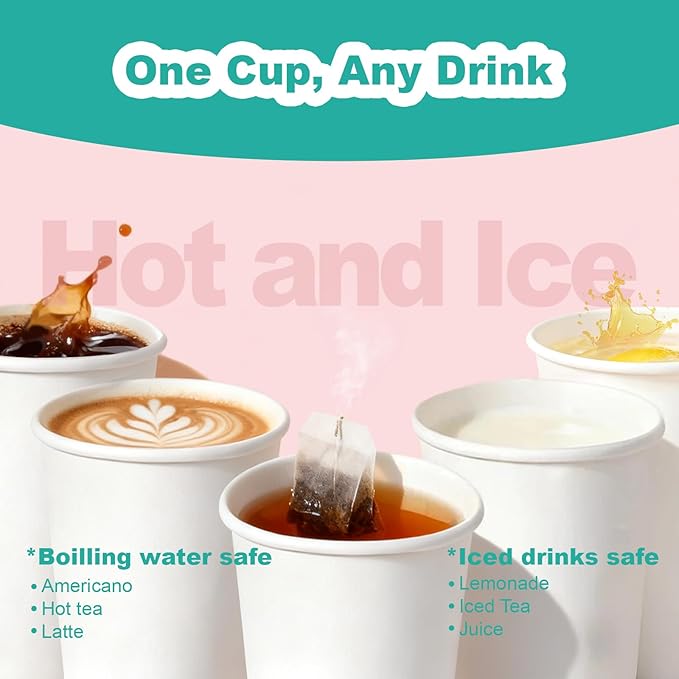 Coolcap 12 oz 500 Pack Disposable Coffee Cups, Bulk White Disposable Paper Cups, Coffee Cups for Hot Tea, Chocolate and Cold Drinks