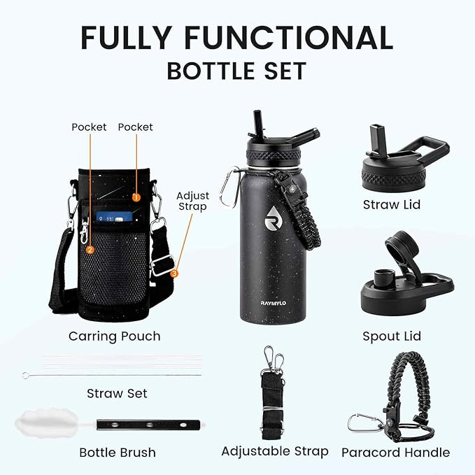32oz Insulated Water Bottle, Triple Wall Vacuum Stainless Steel Water Bottles - Keeps Cold 48H, Reusable Metal water flask Jug for Gym, Sports, Camping, Hiking,Travel, Starry Sky-Black