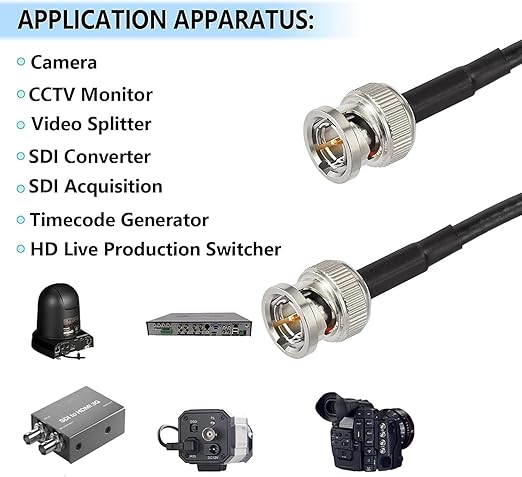 Superbat 3G/6G SDI Cable 16ft Thin BNC Male to BNC Male Belden 1855A SDI Video Cable 75 Ohm for HD CCTV Monitor Livestream Cameras Splitter Security Camera DVR etc.