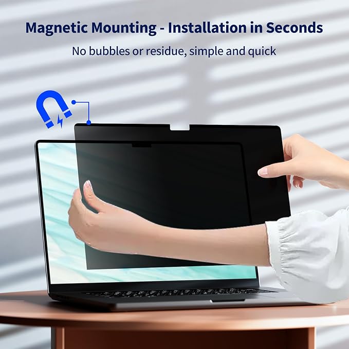 Magnetic Laptop Privacy Screen 14 Inch 16:9, Removable Matte Anti Glare Blue Light Filter - Computer Privacy Shield for 14in Laptop Protector