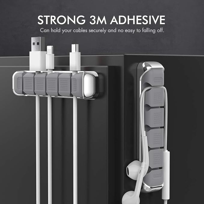 AHASTYLE Cable Organizer Holder 5 Slots Desktop Cord Wire Clips Keeper for Organizing USB Cable/Power Cord/Wire Home Office and Car (Grey)