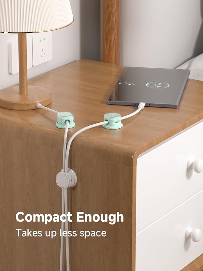 Magnetic Cable Clips, Adjustable Cord Holder Management, Adhesive Wire Keeper Organizer for Home Office Desk Phone PC Car Wall Desktop Nightstand Appliance (9-PCS White & Cyan)