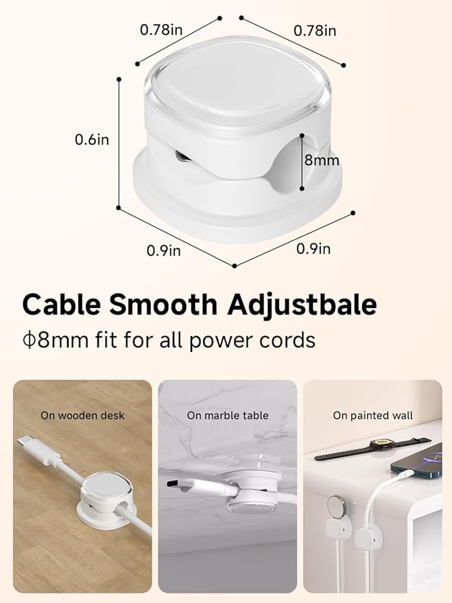 Magnetic Cable Clips, Adjustable Cord Holder Management, Adhesive Wire Keeper Organizer for Home Office Desk Phone PC Car Wall Desktop Nightstand Appliance (9-PCS White)