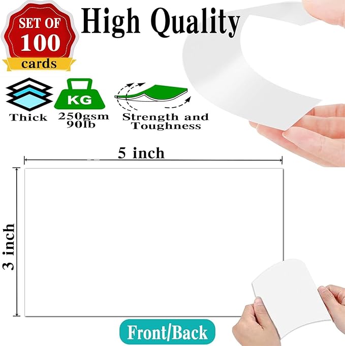 100 Pack White Blank Index Cards 3x5-90lb Heavy Duty Card Stock Thick Paper for Postcards, Photo Paper, Syllable Boards - Make Thank You, Greeting, Notes, Index Cards, Draw, Write, DIY Card Making