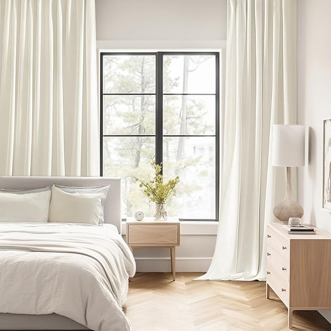 MIULEE Cream Back Tab Blackout Curtains 90 Inches Long 2 Panels Set
