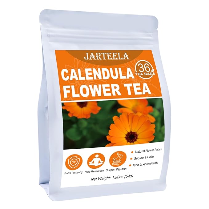 Jarteela Calendula Tea Bags, 1.5g x 36 - Natural, Non-GMO, Caffeine-free - Supports Digestion & Skin Health