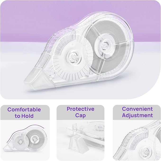 JEFURE 2 Pcs Correction Tape, 98.43 Ft White Wrong Out Tear-Resistant Bulk, Instant Corrections Easy To Use Applicator for School, Office, Note Taking, Journal (Tape Width 0.2 in，Clear)