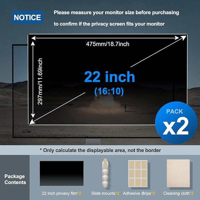 JEAPKA [2-Pack] 22 Inch Privacy Screen for Monitor Computer Screen Privacy Filter for 16:10 Widescreen Monitor Desktop PC Monitor Privacy Film Monitor Privacy Shield and Anti-Glare Protector