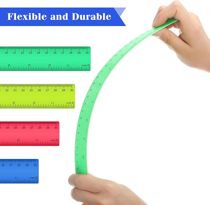Zonon 50 Pcs 6 Inch/12 Inch Plastic Rulers Bulk Flexible Straight Rulers with Inches Centimeters First Day of School Gift Students Back to School Office Home Supplies(Colorful,12 Inch)