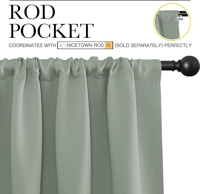 NICETOWN 2 Panels Blackout Curtains, Rod Pocket Window Curtains Room Darkning