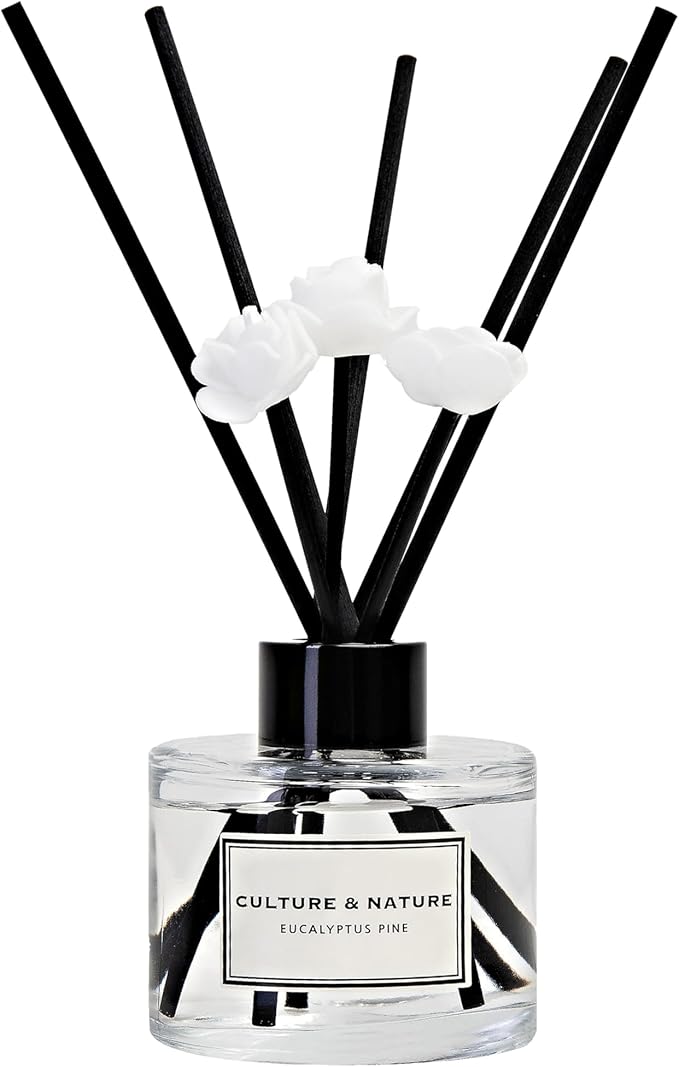 CULTURE & NATURE Reed Diffuser Set 4oz (120ml) Eucalyptus Pine Scented Diffuser with Sticks Home Fragrance Reed Diffuser for Bathroom Shelf Decor