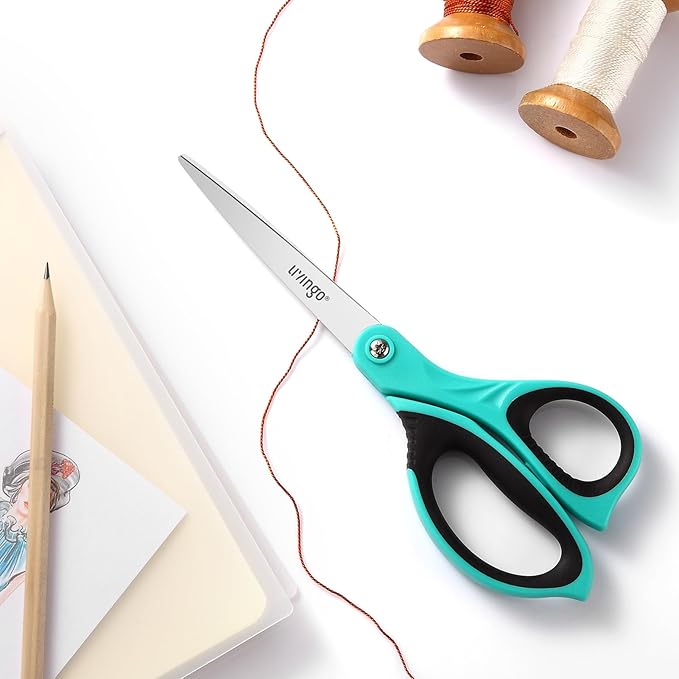 LIVINGO Scissors All Purpose Heavy Duty - 3 Pack 8.5” Blue Sharp Shears for Office Home and School Crafting Sewing Cutting Paper Fabric