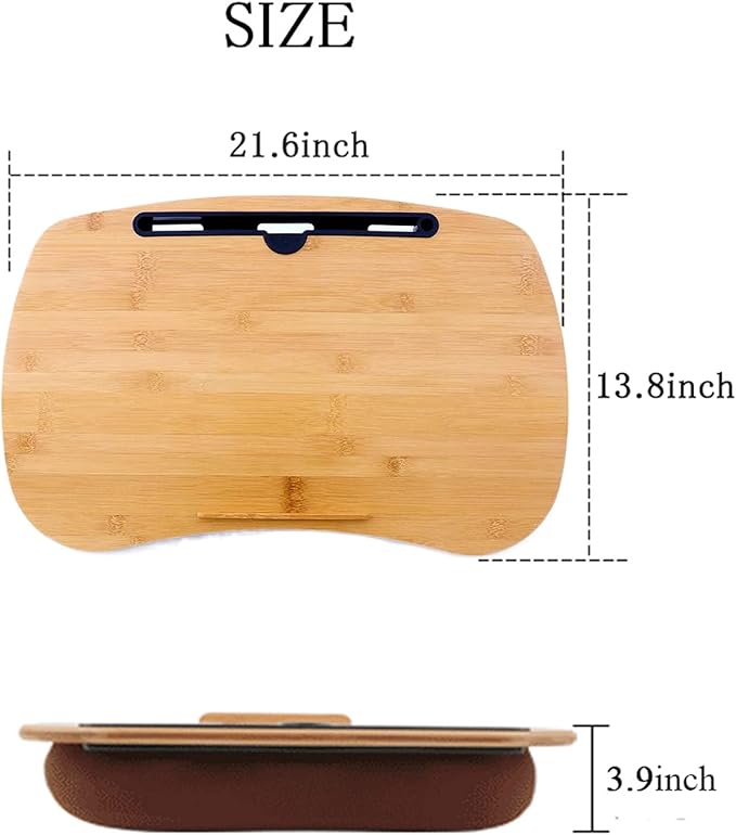 SUMISKY Lap Desk-Portable Laptop Table with Cushion Bamboo Platform Phone Holder L(21.6"x13.8")