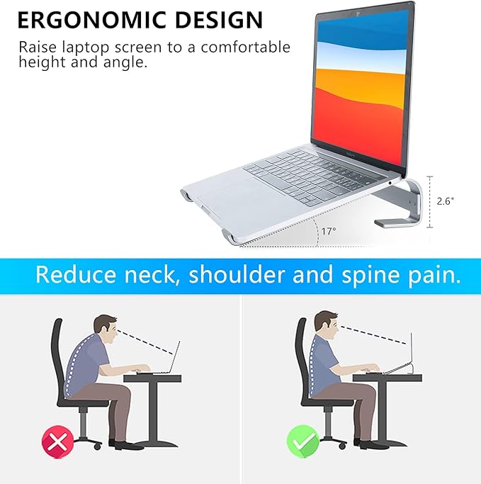 KYQEE Laptop Stand for Desk, Ergonomic Aluminum Laptop Riser, Ventilated Notebook Stand Compatible with MacBook Air Pro, Dell XPS, HP, More 11-17.3 Inches Work from Home
