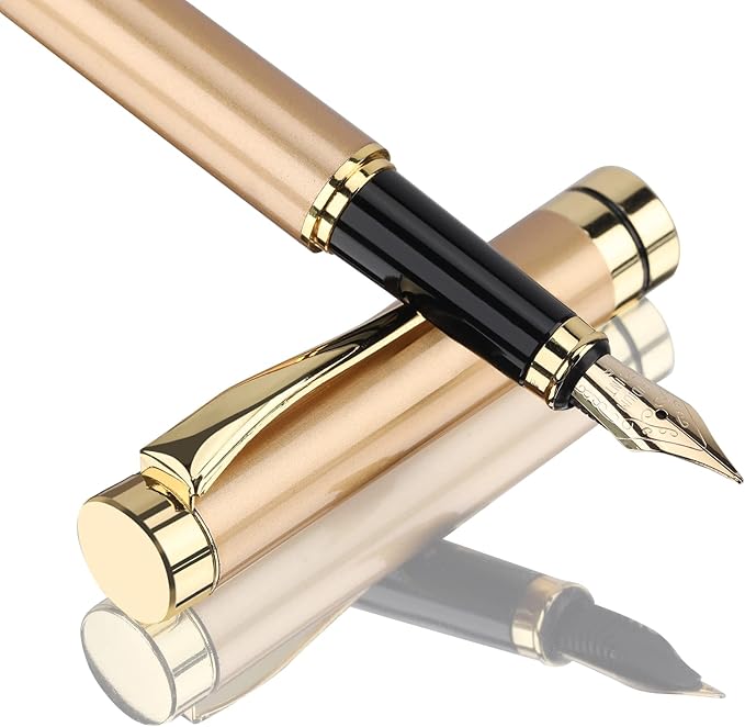 Tiankool Luxury Fountain Pen,Fine Nib, Exquisite Pen Gift Set for Men&Women-Includes 10 Ink Cartridges&Ink Converter- Nice Pens - Gold
