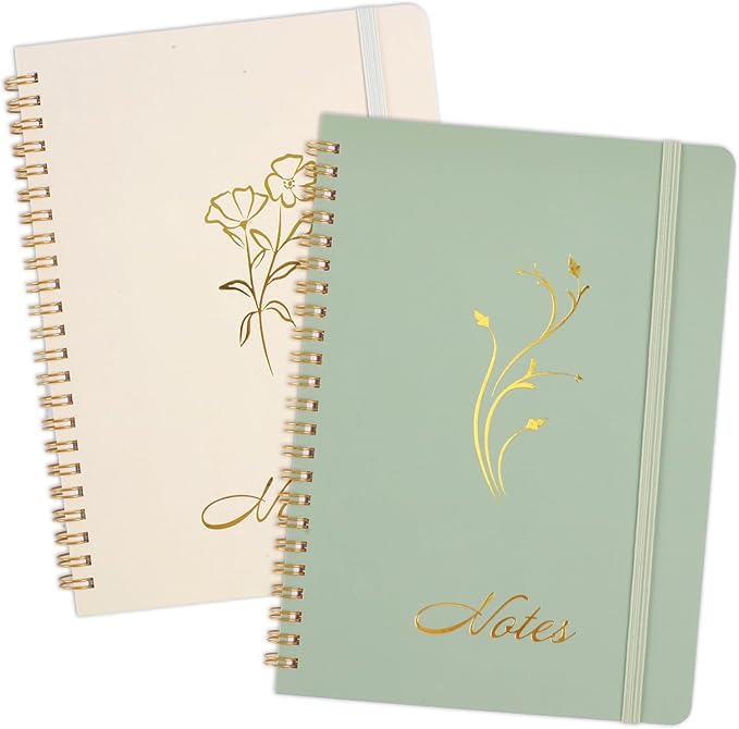 Joyberg Aesthetic Spiral Notebook, 2PCS Cute Notebook, 8.3" x 6" Notebook For Women, A5 Spiral Journal Notebook for Office/School/Home (Green & Beige)