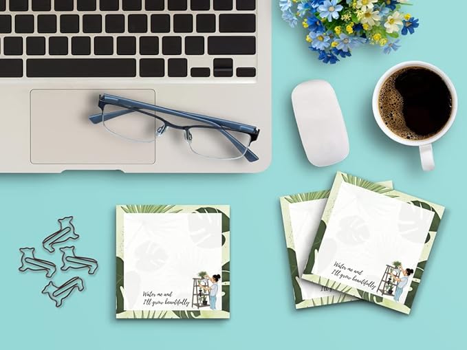 Butler in the Home Sticky Notes 3 Pack 3"x3" 50 Sheet Count Per Pad, Water Me and I ll Grow Beautifully Plants, Cute Funny Memo Note Pads Stationery Journal Planner Paper