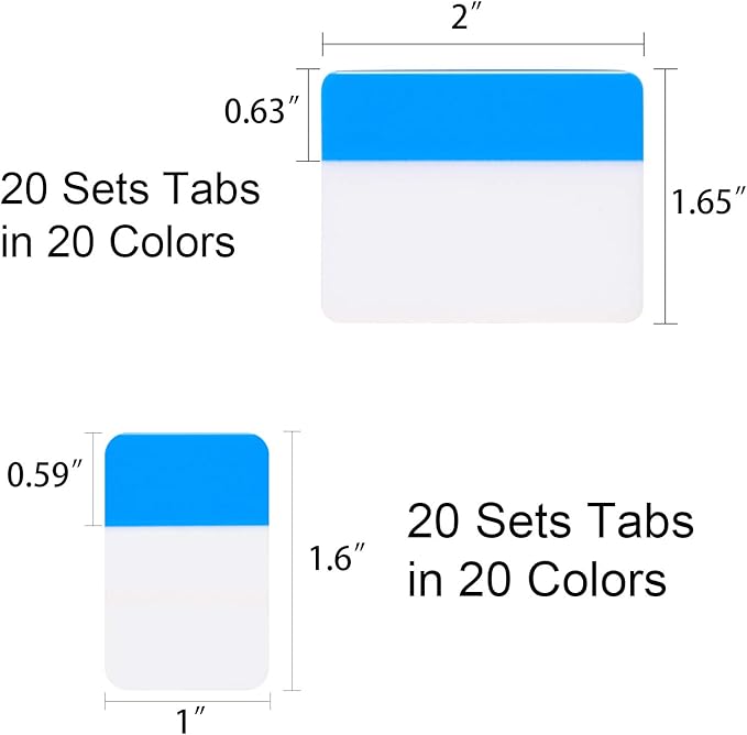 Jovitec 800 Pieces File Tabs Sticky Index Tabs 1 Inch and 2 Inch Writable and Repositionable Filing Tabs Color Tabs for Page Binders Folder Notebooks Book Markers Reading Notes Classify Files