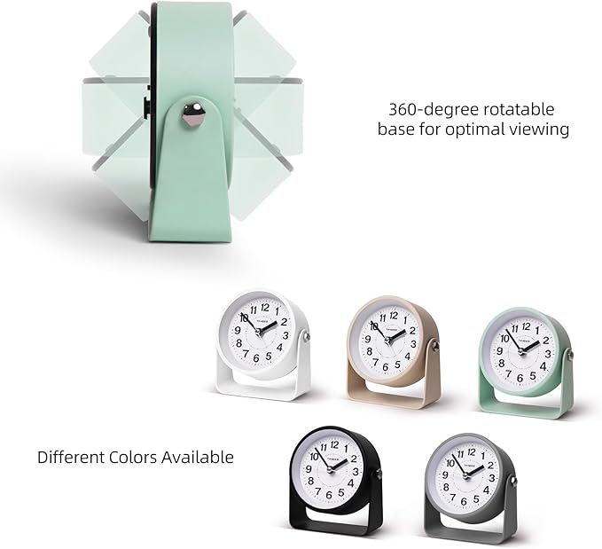 TIMESS Analog Alarm Clock, Silent Non-Ticking Quartz Movement, Battery-Operated with Snooze & On-Demand Light, Easy to Set Gentle Wake Bedside Desk Clock, Ideal for Home, Travel, Office (Green)