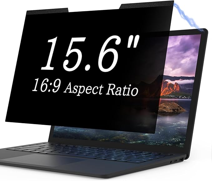 Magnetic Laptop Privacy Screen 15.6 Inch for 16:9 Computer Monitor, Removable 15.6” Anti Glare Protector Blue Light Filter Shield Compatible with HP Dell Xps Acer Asus Samsung Lenovo ThinkPad Envy