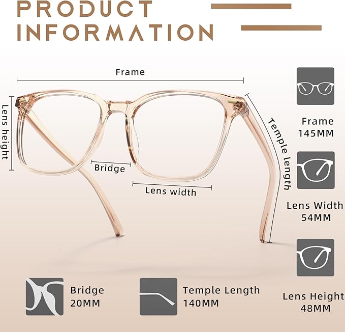 MACJERO 2-Pack Oversized Square Blue Light Blocking Glasses for Women Men, Anti-Fatigue Computer Monitor Gaming Glasses Reduce Eye Strain(transparent Brown+Clear)
