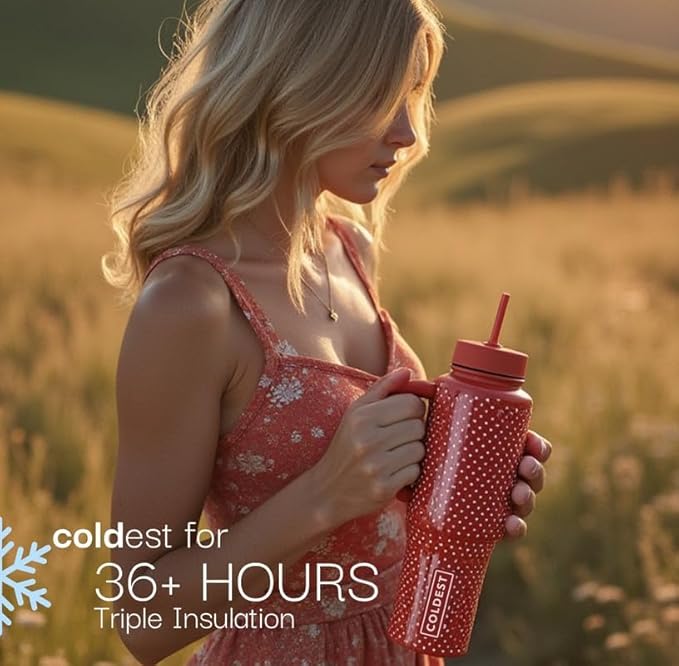 Coldest Tumbler with Handle and Straw, 100% Leak Proof Insulated Tumbler with Lid and Straw (3 Lids), Stainless Steel Tumblers for Women & Men, Cup Holder Friendly, 36 oz (White Croc)