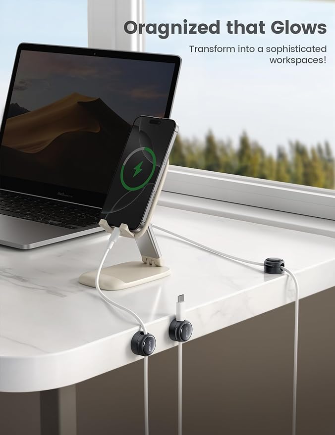 12Pack Magnetic Cord Organizer Cable Clips - Lamicall [Crystal-Clear] Desk Cable Managment for Phone Charging Cord, Adhesive Wire Holder for Home Office Nightstand, Christmas Organizer Accessories