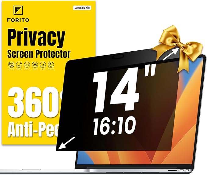 F FORITO 14 Inch 16:10 Laptop Privacy Screen Protector, 360° Anti Peeping and Anti Glare Laptop Privacy Shield Compatible with All 14" Laptops with 16:10 Aspect Ratio