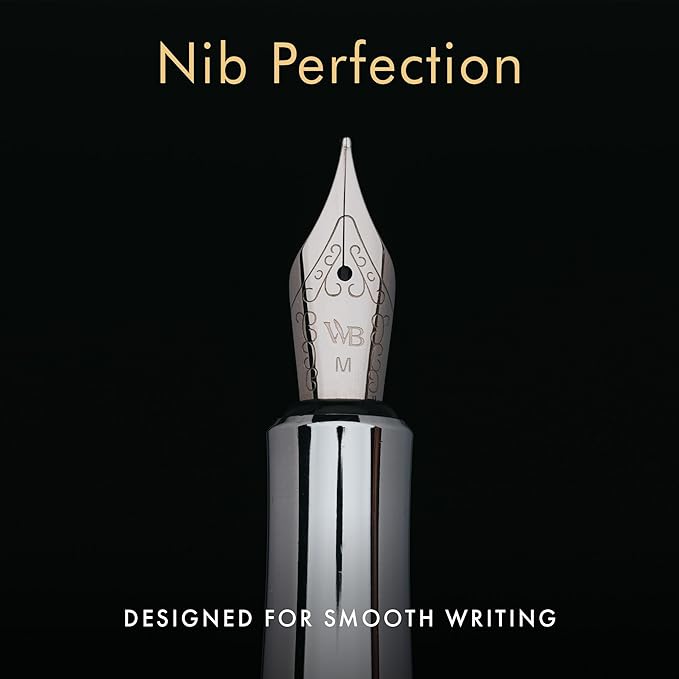 Wordsworth and Black Fountain Pen Mini EDC: Luxury Red Heavy Pocket Pen, Chrome Finish, Medium Nib, 6 Ink Cartridges, Ink Converter, Travel Refillable Writing Pen Gift Set, Men & Women