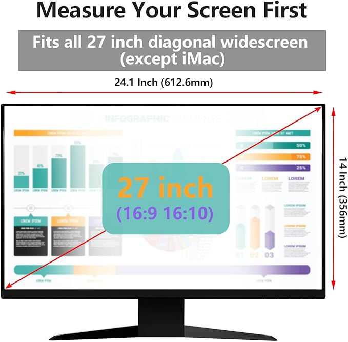 Computer Privacy Screen Protector for 27 Inches Monitor Anti Blue Light 16:9 Widescreen Filter Hanging Type Anti Scratch Easy Installation Shield for Desktop Computer