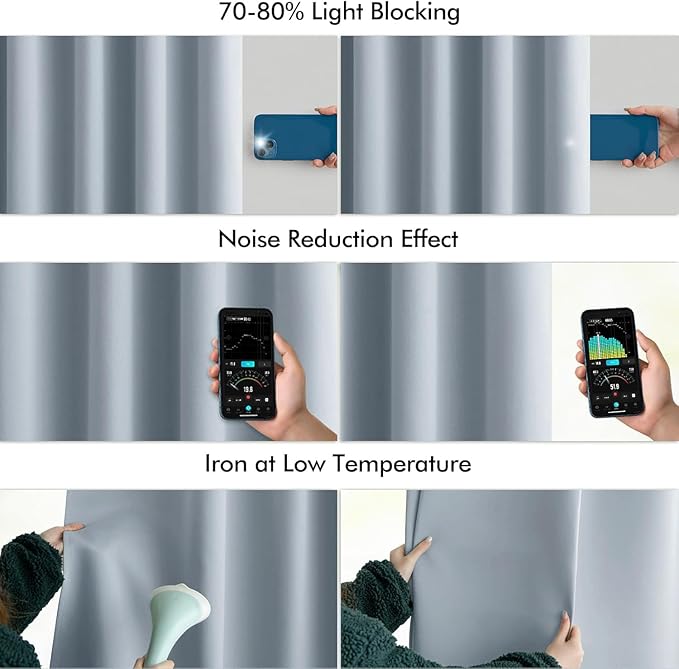 MIULEE Light Blue Back Tab Blackout Curtains 90 Inches Long 2 Panels Set