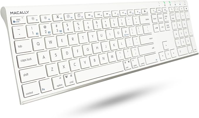 Macally Wireless Bluetooth Keyboard for Mac - Compatible Apple Keyboard or MacBook Pro/Air, iMac - Multi-Device, Up to 3 Devices with 110 Keys, 20 Shortcuts, Numeric Keypad, and Rechargeable - White