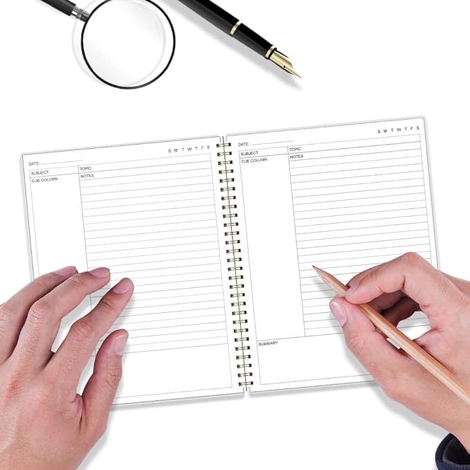 Yaridar A4 Cornell Notes Notebook - 8.5" x 11" College Spiral Cornell Notebooks for Note Taking, Subject College Ruled Steno Pads for Office School/Home, Black Flower