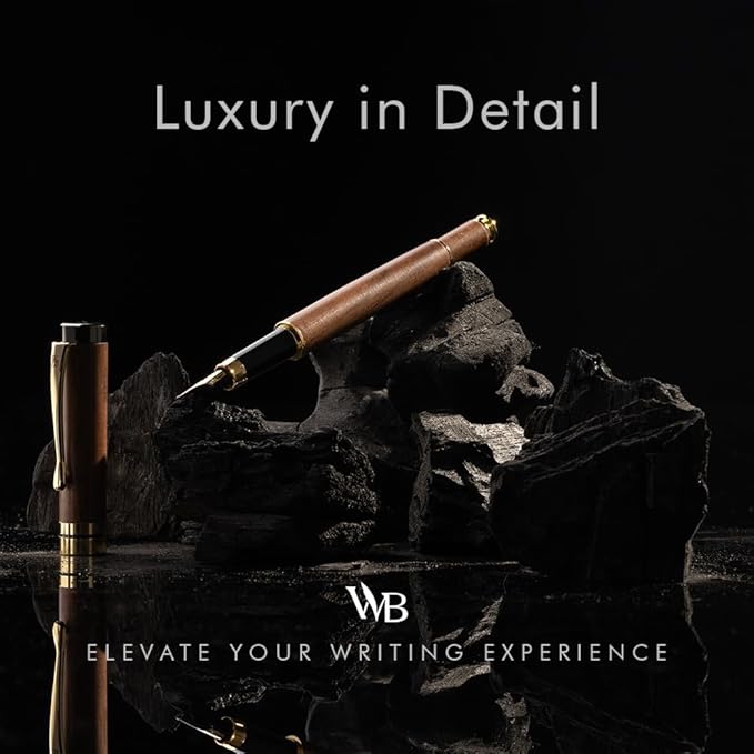 Wordsworth & Black Fountain Pen Set, Luxury Bamboo Wood - Medium Nib, Gift Case; Includes 6 Ink Cartridges, Ink Refill Converter -Journaling, Calligraphy, Drawing, Smooth Writing [Brown Wood]