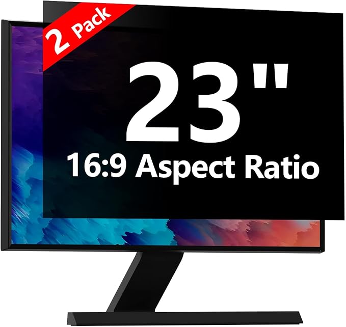 【2 Pack】 Computer Privacy Screen Protector 23 Inch with Hp Dell Asus Samsung LG and More, Removable Security Shield Filter for 16:9 Aspect Ratio Monitor Like ViewSonic Sceptre
