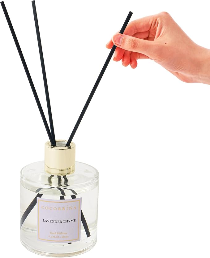 Cocorrína Flower Reed Diffuser - Lavender Thyme 6.7oz Scented Diffuser with Sticks Home Fragrance Essential Oil for Bathroom Shelf Decor (Artificial Flower)