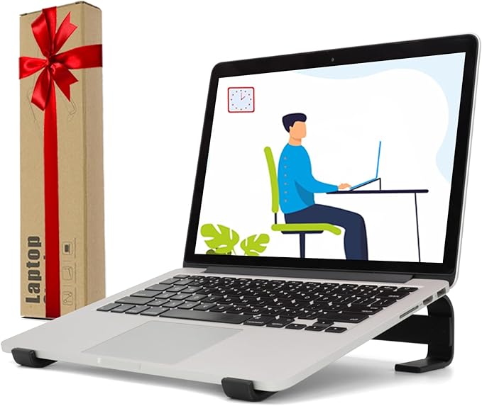 KYQEE Laptop Stand for Desk, Ergonomic Aluminum Laptop Riser, Ventilated Notebook Stand Compatible with MacBook Air Pro, Dell XPS, HP, More 11-17.3 Inches, Work from Home (Black)
