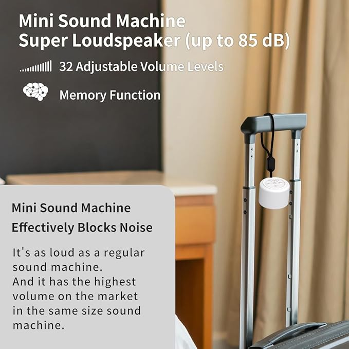 Mini Portable Sound White Noise Machine Baby Patter for Sleep with 30 Soothing Sounds for Baby Kids Adults 32 Volume Levels Sleep Soother Auto-Off Timer for Travel Home Office Privacy