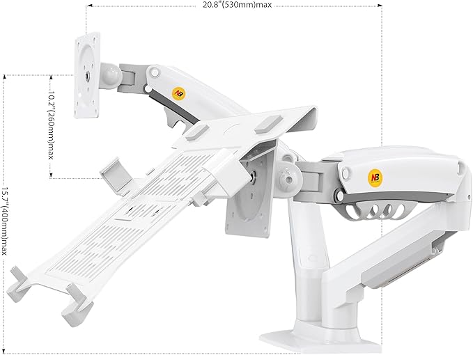 NB North Bayou Laptop Mount with Adjustable Tray for 10-17”Notebook, Full Motion Arm with VESA Plate for 17-30”Monitor,Clamp-on Grommet Mounting F160-FP (White)