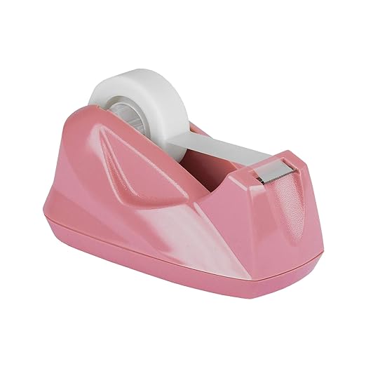 Acrimet Premium Desktop Tape Dispenser, Plastic, Non-Skid Base (Heavy Duty) (Pink Color)