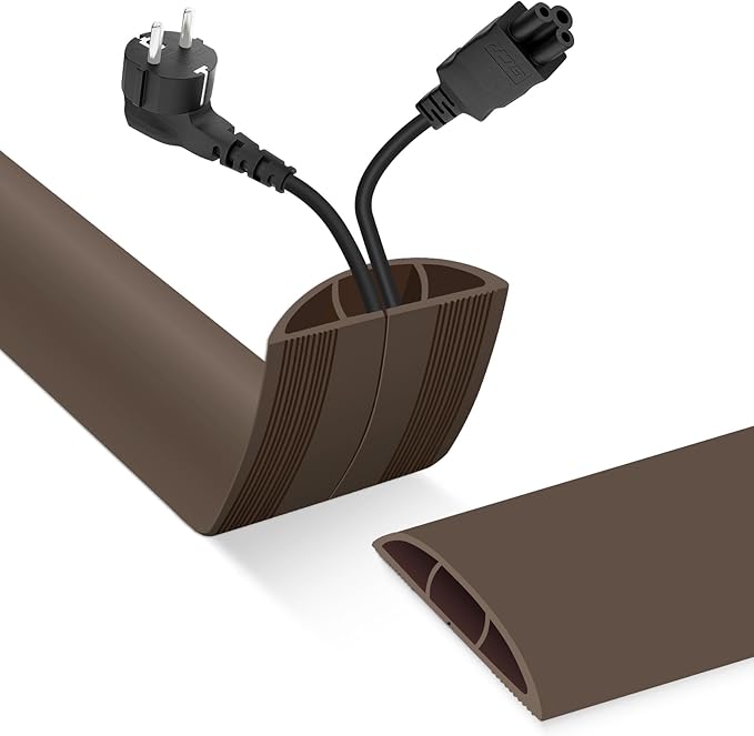 Floor Cord Cover, Cable Protector, 0.63W x 0.31H inches, Wire Cover for Extension Cords, Floor Cable Covers Prevent Cable Trips (Brown, 50-3 Feet)