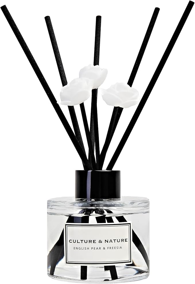 CULTURE & NATURE Reed Diffuser Set 4oz (120ml) English Pear & Freesia Scented Diffuser with Sticks Home Fragrance Reed Diffuser for Bathroom Shelf Decor