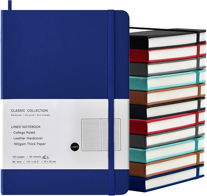 Coopay 12 Pack B5 Notebooks Journal College Ruled Composition Notebooks Classic Hardcover Lined Journals for Office Home School Business Writing Notes, 10.2" x 7.5", 100GSM Thick Paper (Multicolor)