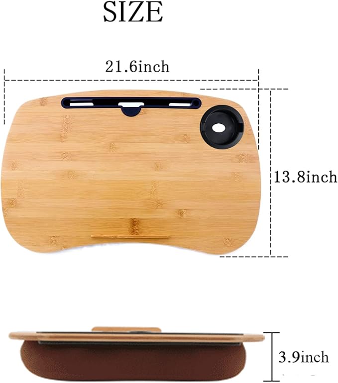 SUMISKY Lap Desk-Portable Laptop Table with Cushion Bamboo Platform Phone Holder L(21.6"x13.8") with Cup Holder